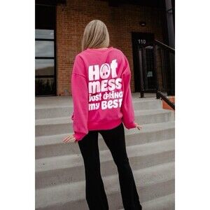NWT KatyDid Pink Sweatshirt Hot Mess Doing My Best Womens‎ Size 2XL Cozy NEW